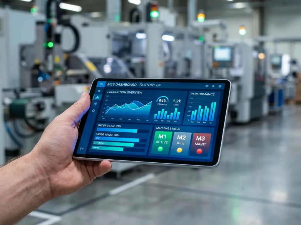 Production tracking screen on a tablet on the shop floor